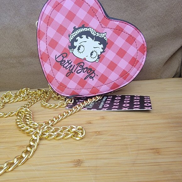 Betty Boop X Unique Vintage Red & Pink Plaid Betty Boop Heart Handbag Small NEW - Picture 2 of 6